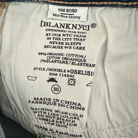 NWT Blank NYC Blue Mid-Rise Skinny Organic Cotton Raw Hem Denim Jeans Size 30 - Picture 11 of 15